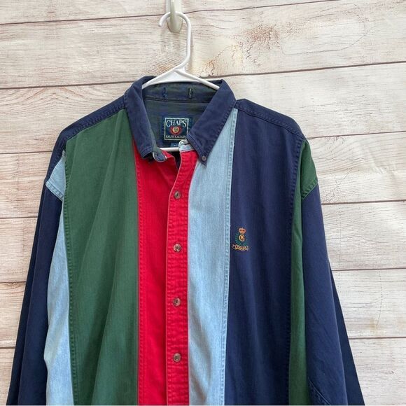 VINTAGE CHAPS RALPH LAUREN COLORBLOCK DENIM SHIRT - Picture 2 of 7